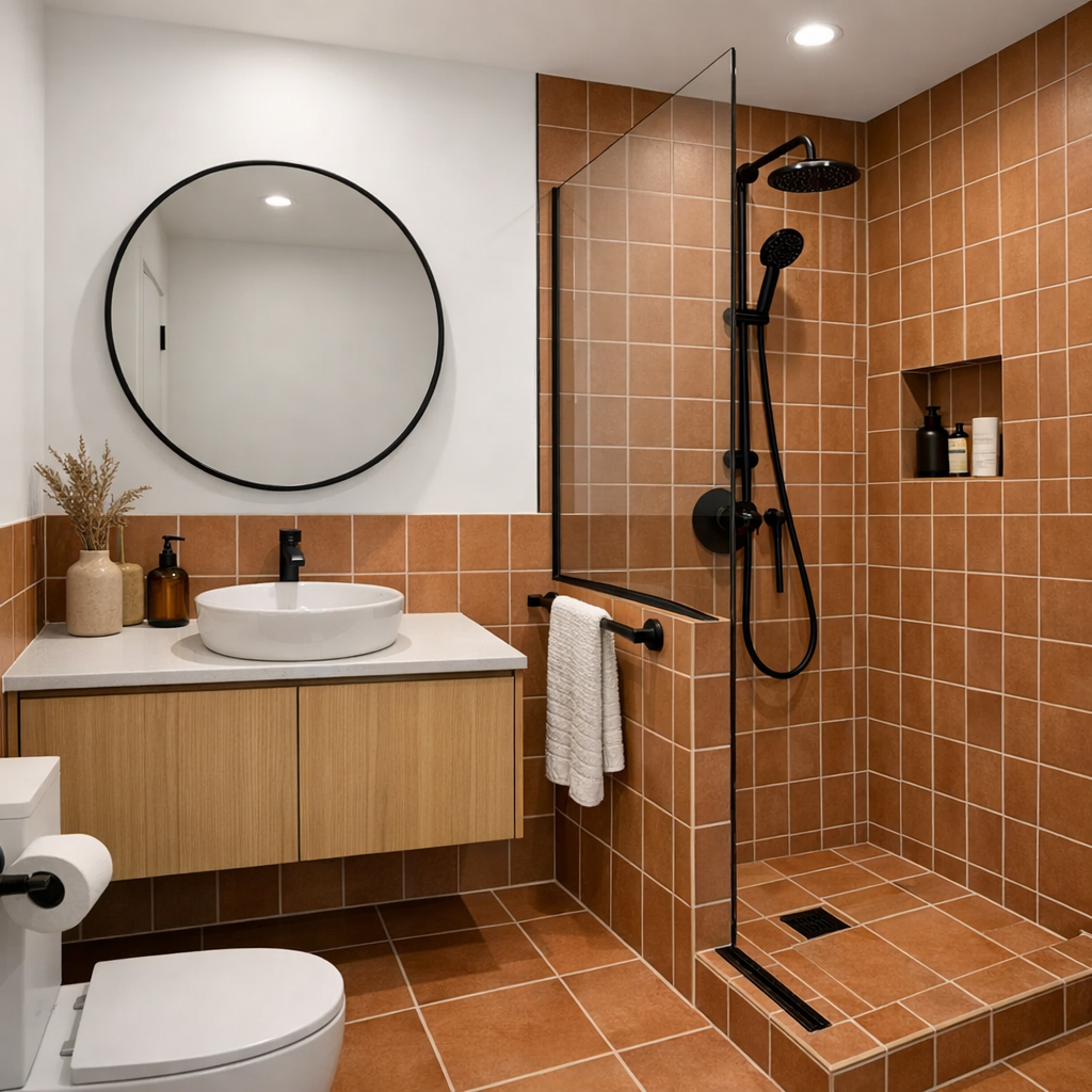 Realistic interior photo of a small bathroom renov